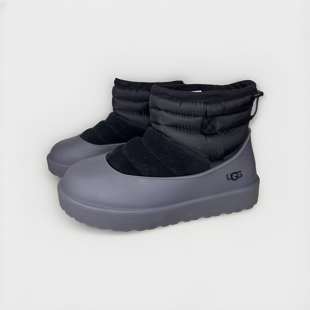 UGG Classic Mini Pull-On Weather Black Suede Sheepskin Boots Men's Size 8